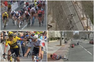 Įspūdingą dviračių lenktynių finišą Katalonijoje aptemdė kraupi avarija