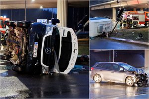 Didelė avarija Vilniuje: susidūrus automobiliui ir mikroautobusui nukentėjo 3 žmonės, susidarė spūstis