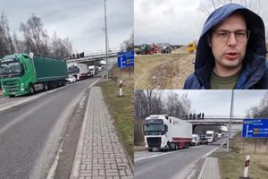 Į protestuojančių ūkininkų su traktoriais koloną įsikišo policija