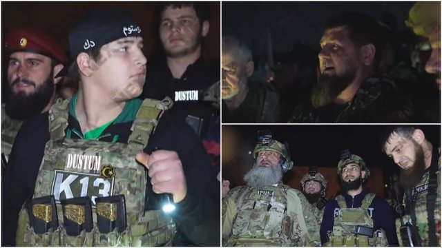 Šokiruojantys vaizdai: Čečėnijoje išniekinti užpuolikų kūnai, tai stebėti R. Kadyrovas atsivežė sūnų