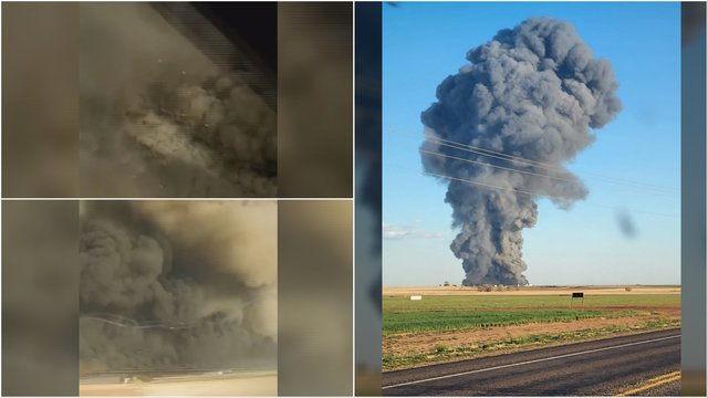 Užfiksavo siaubingą sprogimą Teksaso pieno ūkyje: į dangų kilo juodi dūmų kamuoliai