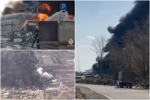 Rusijos plastiko gamykloje – milžiniškas gaisras: ugnis gali persimesti į šalia esančius namus