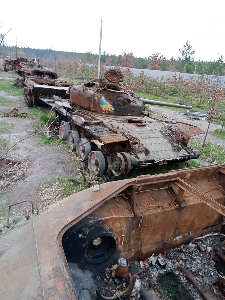 Šie Rusijos tankai ir šarvuočiai sudegė netoli Vorzelio.<br>E.Butrimo nuotr.