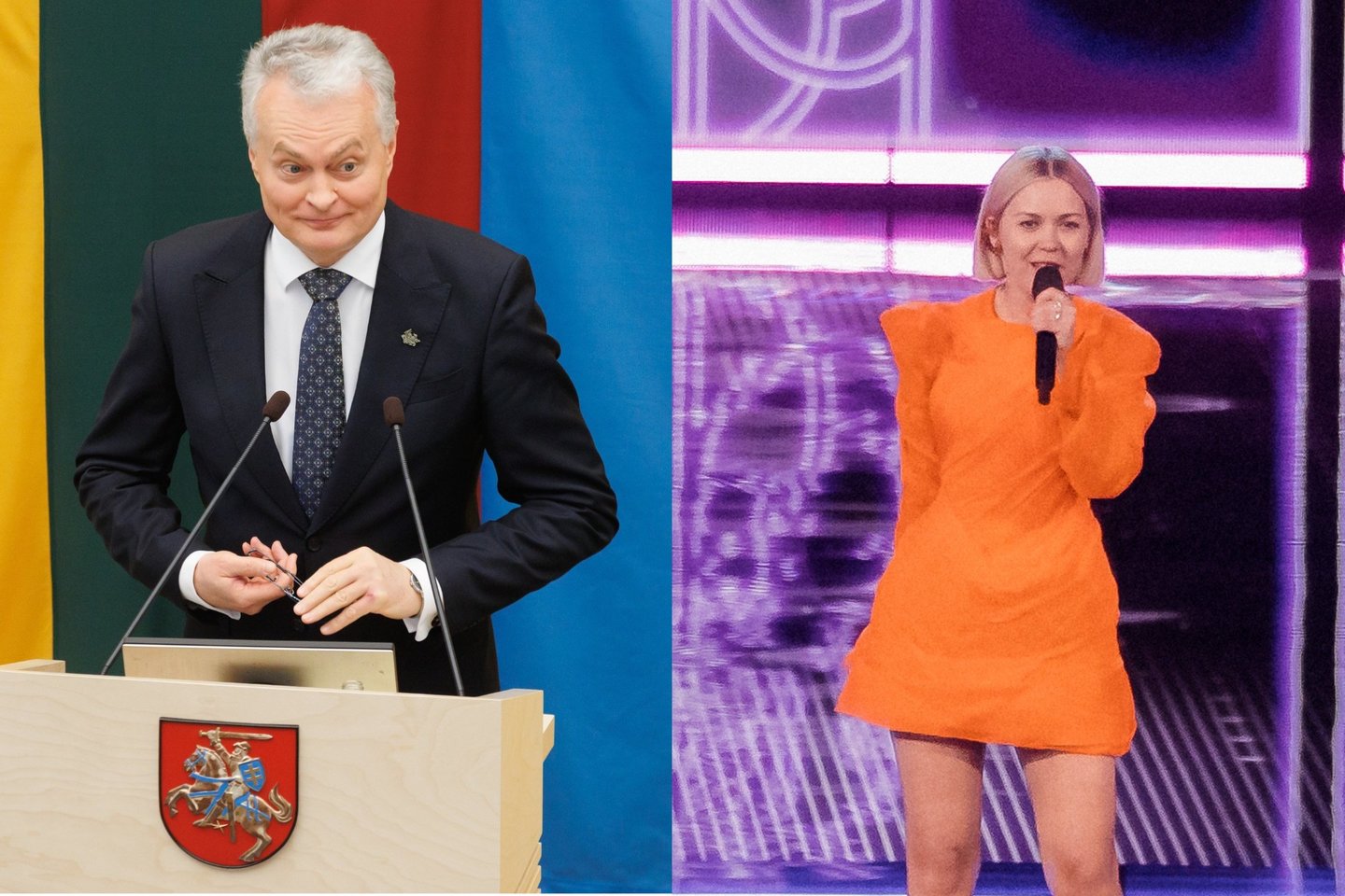 Prieš „Eurovizijos“ finalą M. Linkytė sulaukė G. Nausėdos skambučio.<br> Lrytas.lt montažas.