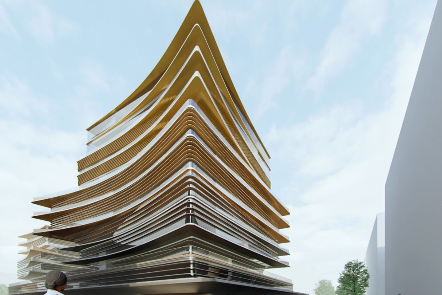 „Zaha Hadid Architects“ suprojektuotas verslo centras.<br>„Hanner“ vizualizacija