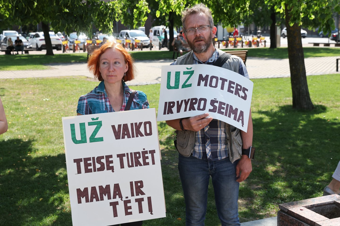 Prie Seimo rūmų susirinko kelios dešimtys protestuotojų, pasisakančių prieš Civilinės sąjungos įstatymą. <br>R.Danisevičiaus nuotr.