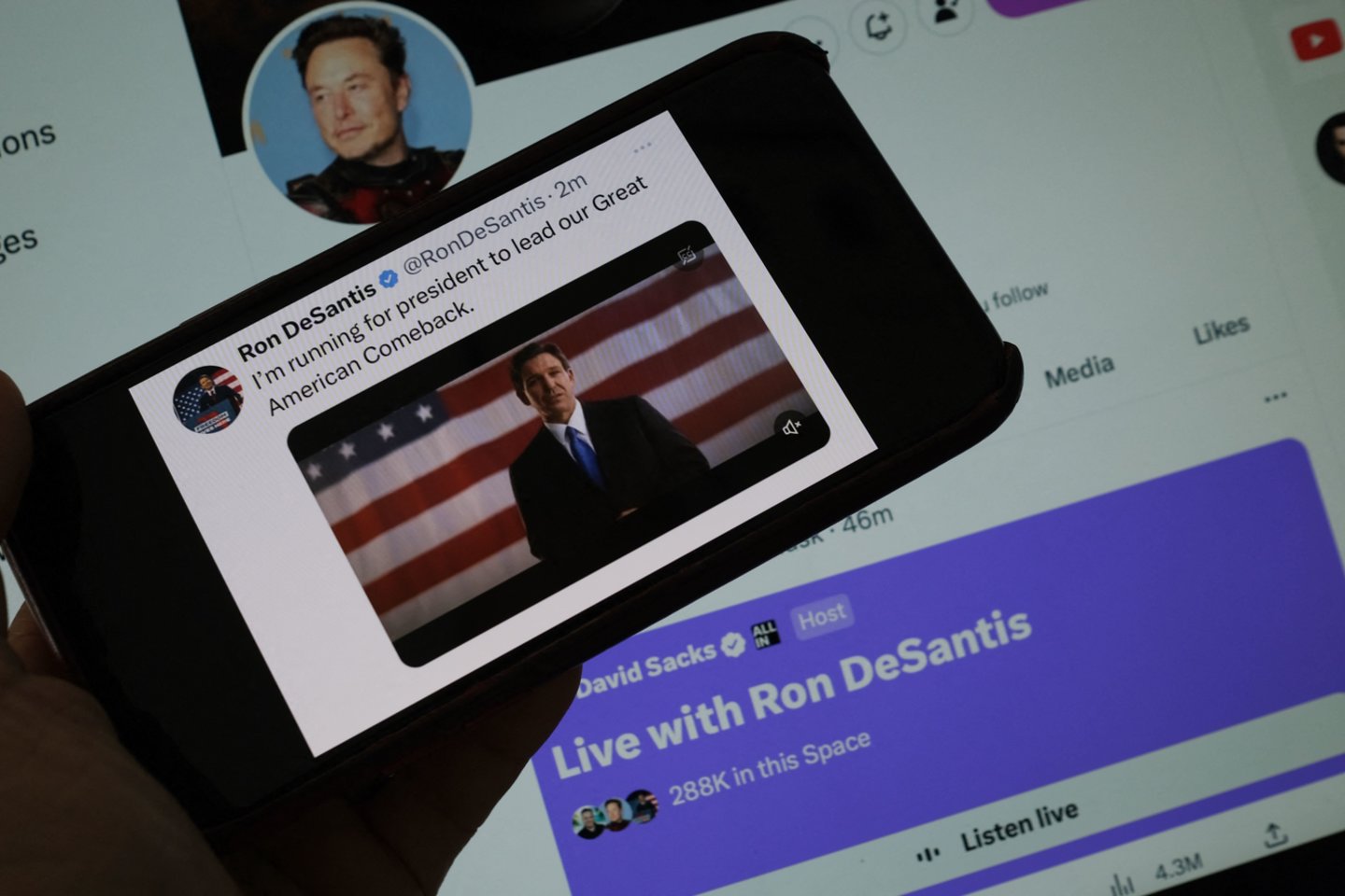 R. DeSantiso pasiskelbimą kandidatu JAV prezidento rinkimuose apkartino „Twitter“ trikdžiai.<br>AFP/Scanpix nuotr.