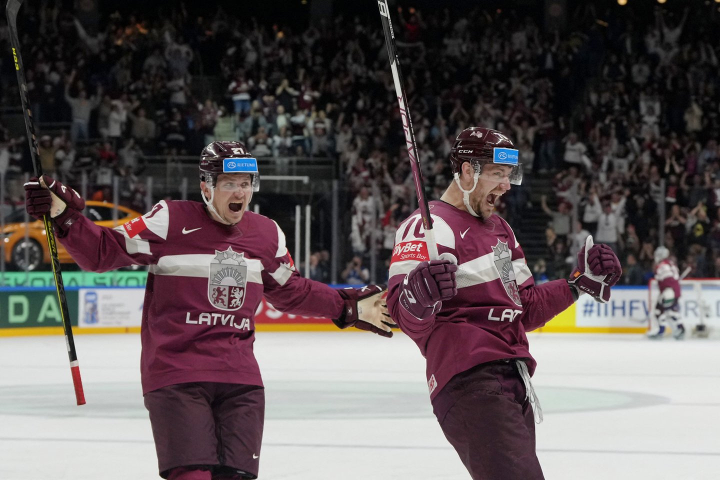  Latvijos ledo rinktinė žengė į pasaulio čempionato pusfinalį.<br> Reuters/Scanpix nuotr.