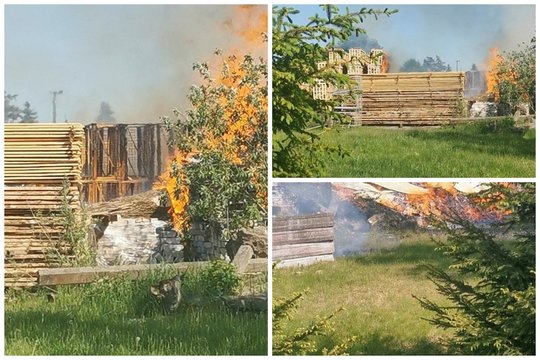 Didelis gaisras Panevėžio rajone: liepsnose paskendo lentpjūvė, dirba gausios ugniagesių pajėgos