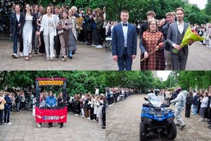 Vilniaus Mykolo Biržiškos gimnazijoje nuskambėjo paskutinis skambutis: šventėje – ir keturračiai, ir motociklai