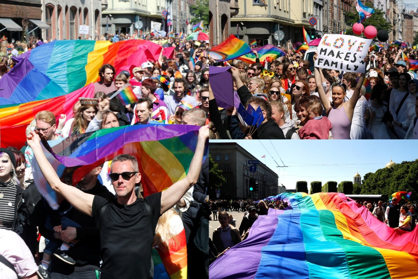  LGBT eitynės Rygoje.<br> lrytas.lt koliažas (EPA-ELTA nuotr.)