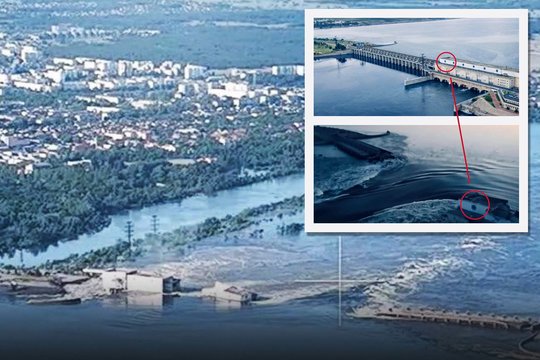  Remiantis oficialia „Ukrhydroenergo“ ataskaita, apie Kachovkos hidroelektrinės sprogimo pasekmes bus galima galutinai kalbėti ne anksčiau kaip po keturių dienų.