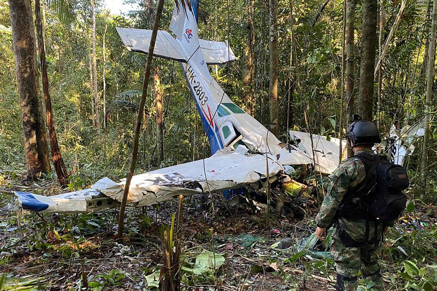 Kolumbijos Amazonės atogrąžų miškuose po nedidelio lėktuvo katastrofos daugiau kaip mėnesį dingę keturi čiabuvių vaikai rasti gyvi.<br> AFP/Scanpix nuotr.