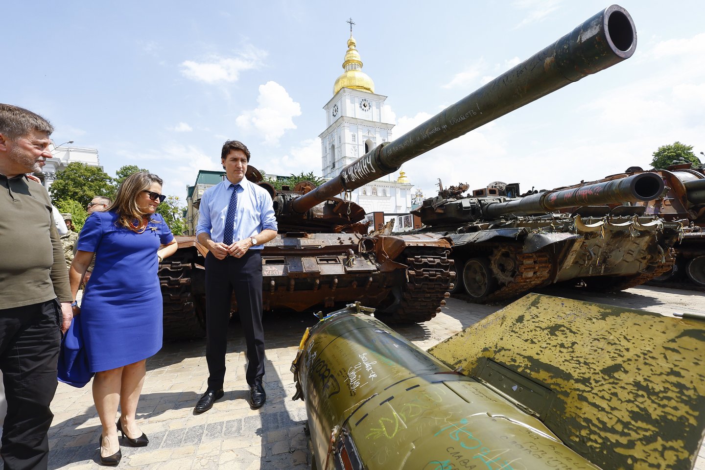 Kanados ministras pirmininkas Justinas Trudeau ir jo pavaduotoja Chrystia Freeland šeštadienį netikėtai apsilankė Kijeve.<br>EPA-ELTA nuotr.