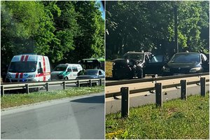 Judrioje Kauno nuokalnėje per avariją sužeisti 2 vairuotojai, eismas – uždarytas