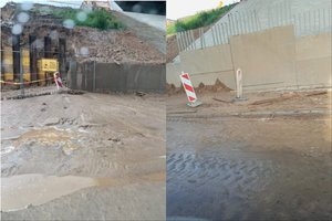 Kauniečiai fiksavo po Kleboniškio tiltu plaukiančius automobilius