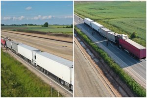 Kelyje „Via Baltica“ netoli Marijampolės vienas į kitą suvažiavo 4 vilkikai, yra nukentėjusių