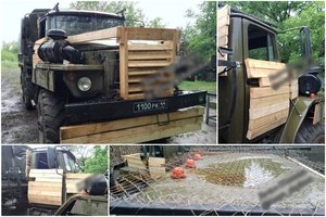 Prieita jau ir iki to? Aptiktas mediniais šarvais šarvuotas rusų karinis sunkvežimis