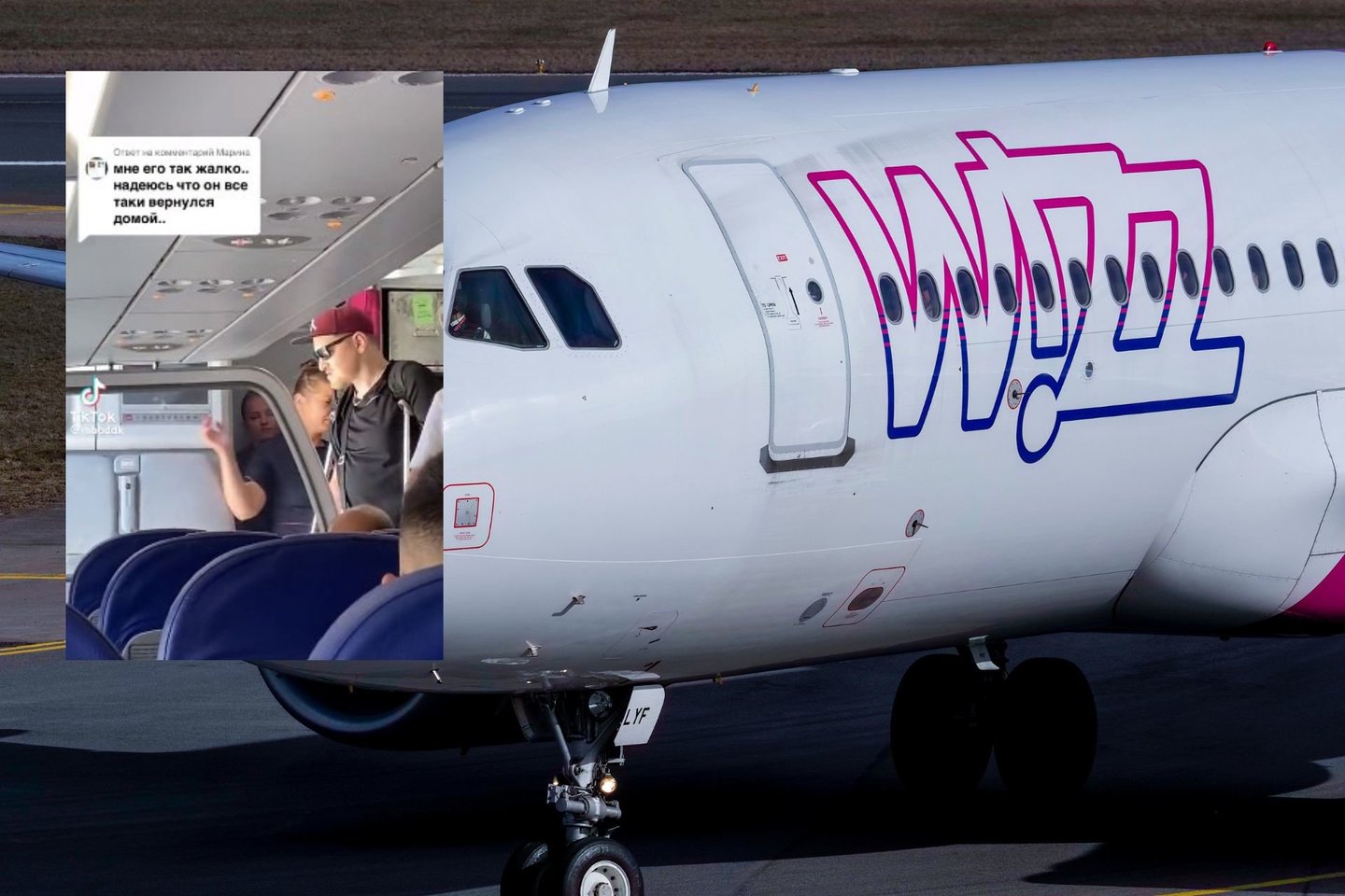  Paskelbtame vaizdo įraše užfiksuota, kaip „Wizz Air“ įgula išprašo Ukrainos karį iš lėktuvo.<br> lrytas.lt montažas.