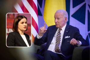 J. Bidenas Vilniuje buvo susitikęs su Baltarusijos opozicijos lydere S. Cichanouskaja