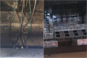 Iš Baltarusijos įvažiavusiuose dviejuose vilkikuose aptiktos identiškos slėptuvės su kontrabandiniais rūkalais