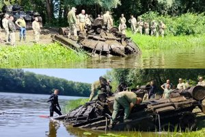 Ukrainoje iš upės ištraukė nuskendusį rusų tanką – dabar jis stos į kovą ukrainiečių pusėje