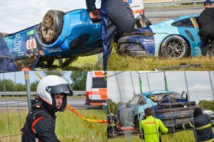 „Aurum 1006 km lenktynėse“ – akimirka iki nelaimės: iš trasos išlėkęs „Porsche“ per stebuklą nekliudė žmonių