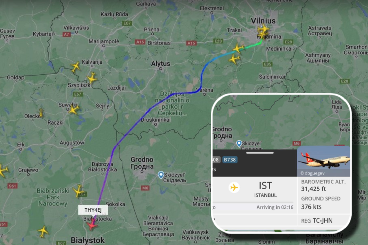 Lėktuvas Vilniaus oro uoste pakilo apie 11:40 val., o Stambule nusileido 14:18 val.<br>Lrytas.lt koliažas.