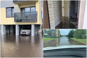 Palangos gatvės liūčių neatlaikė: skendo ne tik keliai, bet ir daugiabučių pirmieji aukštai