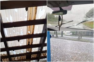 Gamtos stichija neaplenkė ir Kėdainių: virto medžiai, stogus bei automobilius niokojo kruša