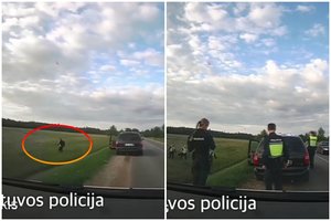 Utenos r. nuo pareigūnų spruko migrantų pilnas automobilis – sustabdė tik ant kelio patiestas „ežys“