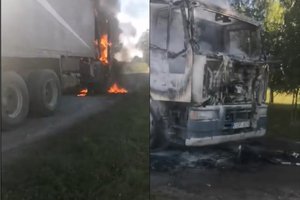 Pakeliui į Kauną užsiliepsnojus sunkvežimiui, vairuotojai neliko abejingi: sunaudojo 17 gesintuvų
