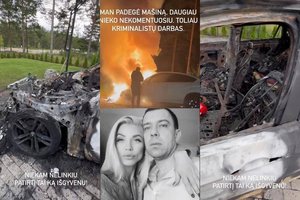 Liepsnose paskendo prabangus M. Bui BMW automobilis: sekėjai spėlioja, kad tai – buvusio vyro S. Velečkos darbas