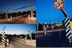 Ir vėl apgadino tilto konstrukcijas: sulaužyti gabaritiniai vartai, sudarkyti ženklai, tvora ir šviesoforai