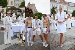 Baltai pasipuošę svečiai rinkosi į tradicinę „Le Dîner en Blanc“ vakarienę: pasipuošusi atvyko ir K. Toleikytė