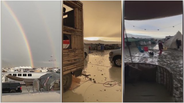 Festivalį „Burning Man“ užklupo smarki liūtis: organizatoriai ragina tausoti maistą ir vandenį