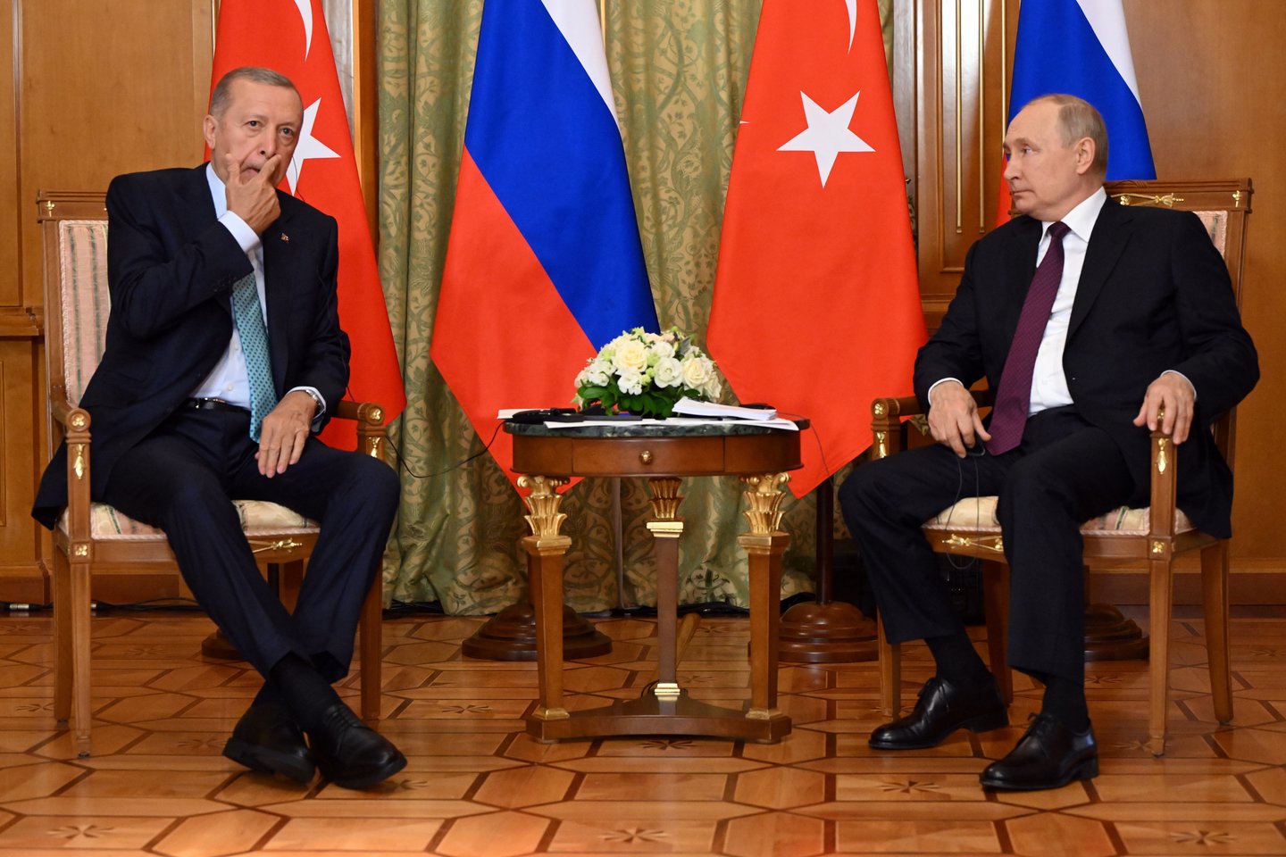  V. Putinas ir R. T. Erdoganas.<br> EPA/ELTA nuotr.