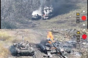 Ukrainiečiai sudegino visą rusų tankų koloną