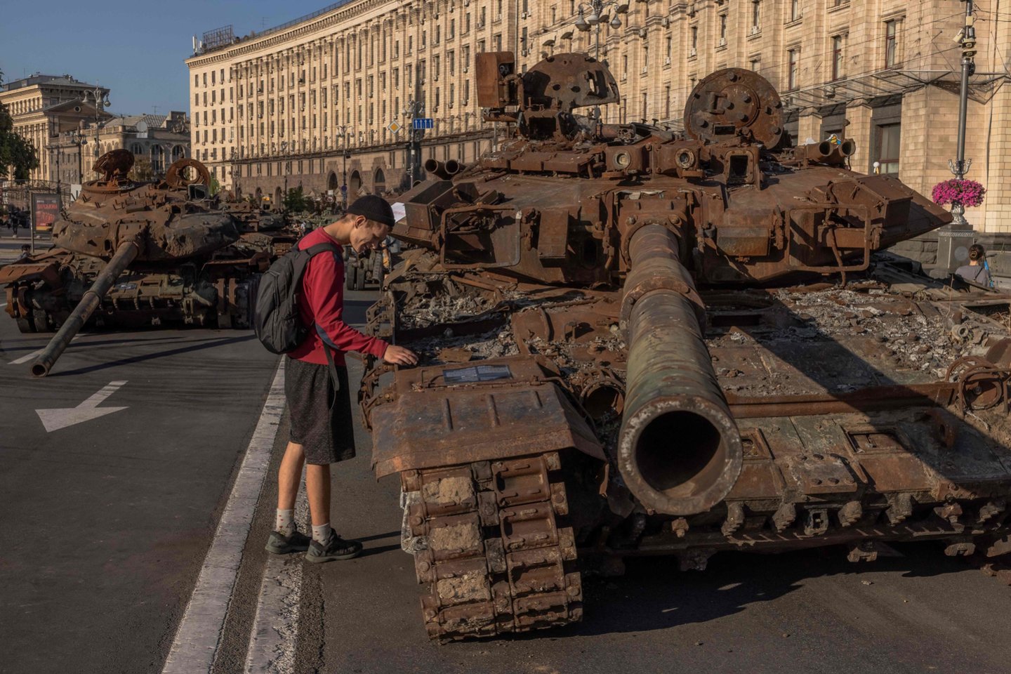 Karas Ukrainoje. Sunaikinti Rusijos tankai.<br>AFP/Scanpix nuotr.