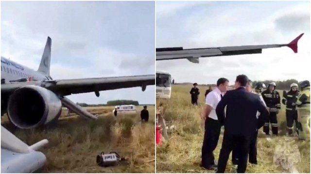 Paviešinti vaizdai: Rusijos lėktuvas su 159 keleiviais avariniu būdu nusileido Sibiro laukuose