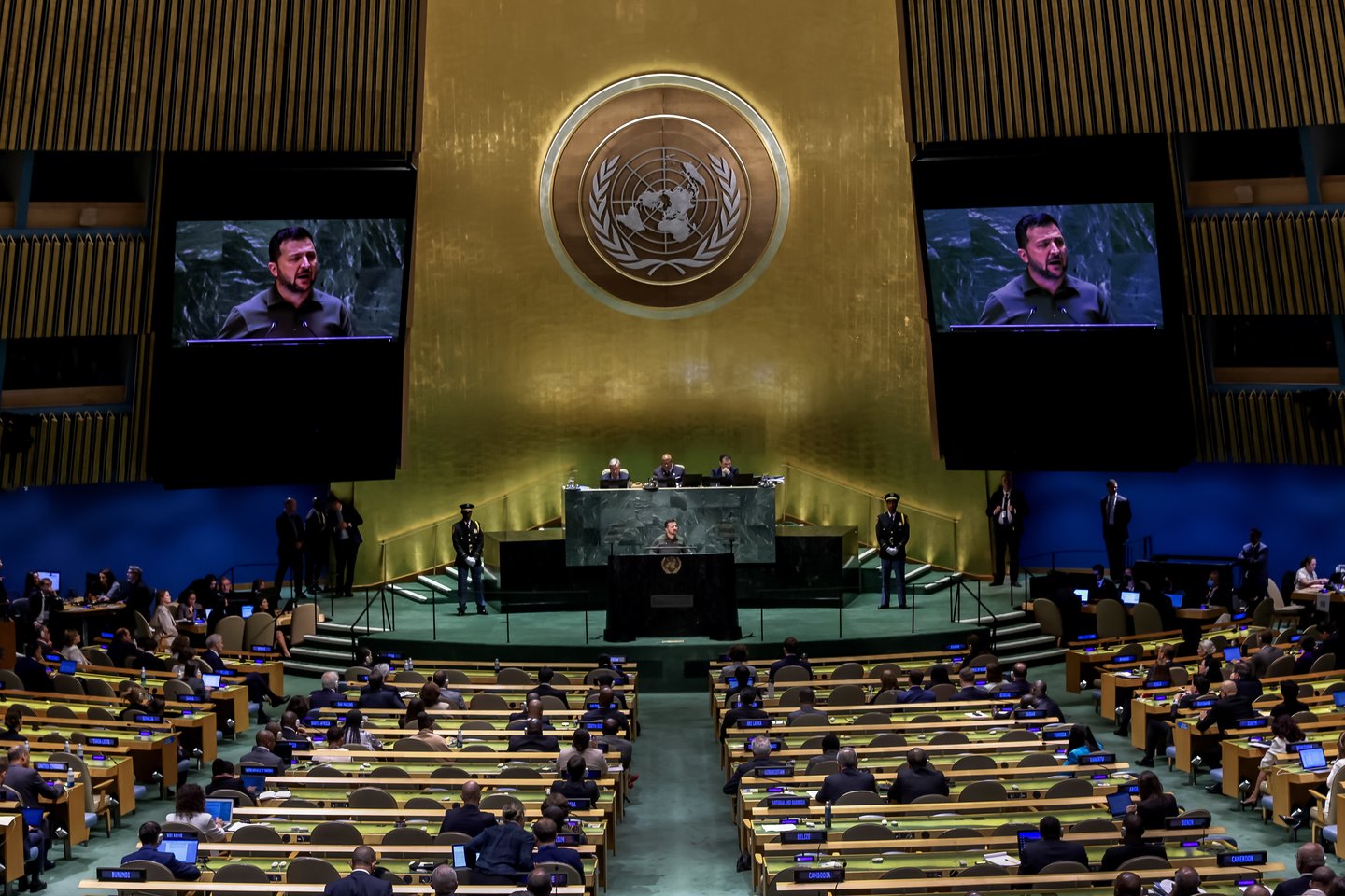 V. Zelenskis JT Generalinėje Asamblėjoje ragino pasaulį priešintis Rusijos vykdomam genocidui.<br>EPA-ELTA nuotr.