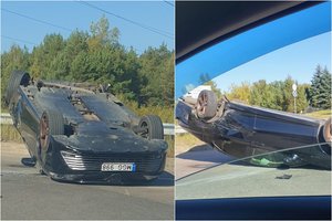 Vilniuje susidūrė 2 automobiliai: vienas jų apvirto ant stogo, nukentėjo žmogus