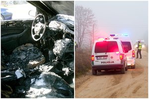 Svetimą „Audi“ vairavęs girtas vairuotojas Rokiškio r. sukėlė avariją – automobilis sudegė