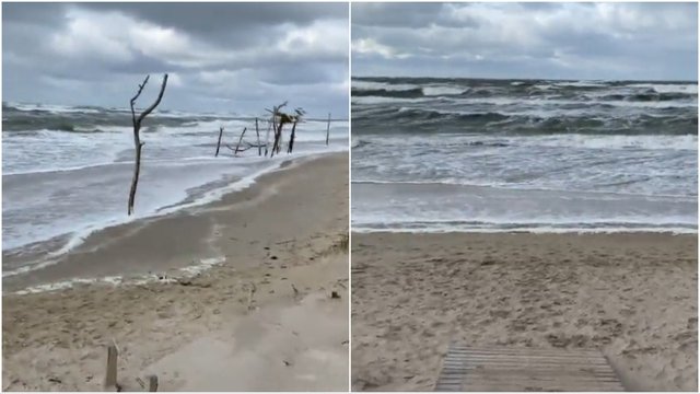 Galingas vėjas neaplenkė ir Palangos: Baltijos jūros bangos skalauja kopas