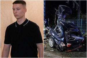 Milžinišku greičiu į stulpą Kaune įsirėžęs, draugę pražudęs 19-metis BMW vairuotojas teismui patvirtino: „Kaltę pripažįstu“