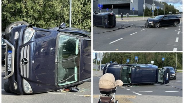 Vilniuje susidūrė du automobiliai: avarijos metu nukentėjęs kūdikis ir moteris išgabenti į ligoninę