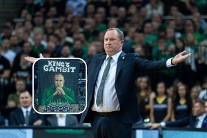 „Žalgirio“ stebuklus ketvirtaisiais kėliniais aiškinęs K. Maksvytis įvertino ir sirgalių kūrybiškumą: „Šįkart šachmatai galėjo būti geresni“