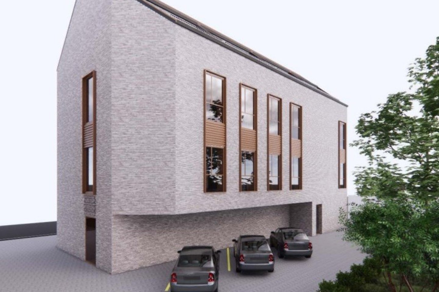 Naujamiestyje, greta Mindaugo „Maximos“, planuojama statyti naują administracinį pastatą su butais.<br>UAB „Urban architects“ vizual.