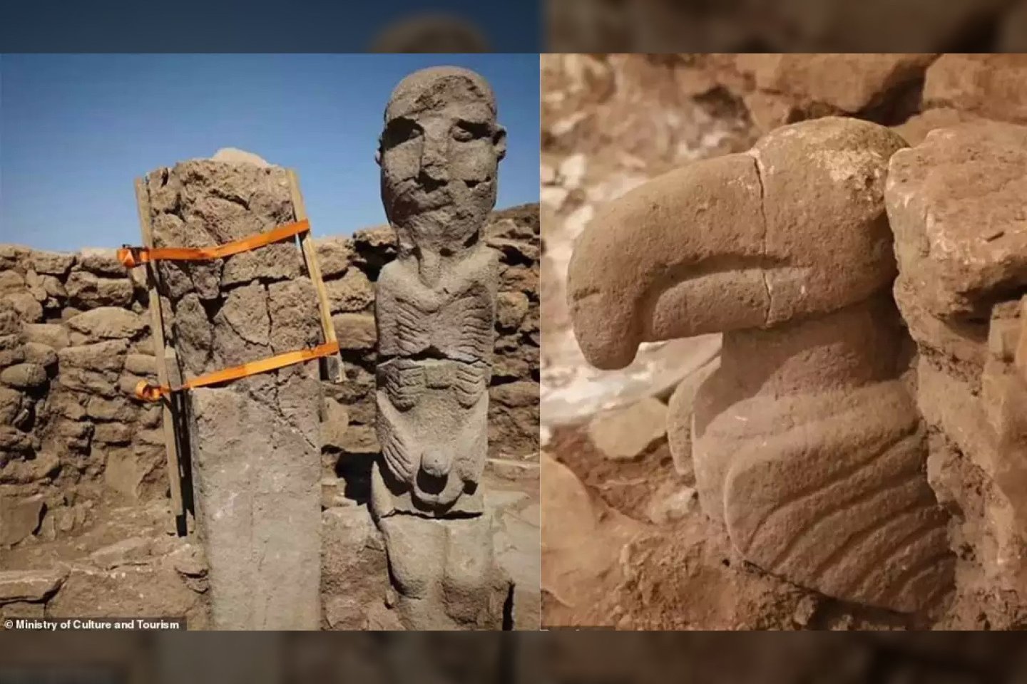  Archeologai Turkijoje atkasė beveik 11 000 metų senumo statulą, kurioje galimai pavaizduotas milžiniškas vyras, laikantis savo penį.<br> Turkijos Kultūros ir turizmo ministerijos nuotr.