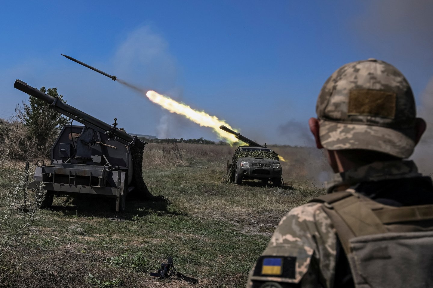Karas Ukrainoje. Ukrainos kariai netoli Zaporožės fronto linijos.<br>Reuters/Scanpix nuotr..